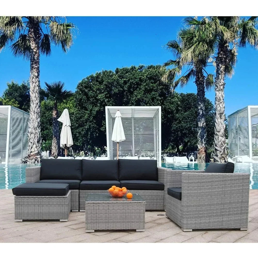 Furniture Set PE Gray Rattan Wicker Sectional