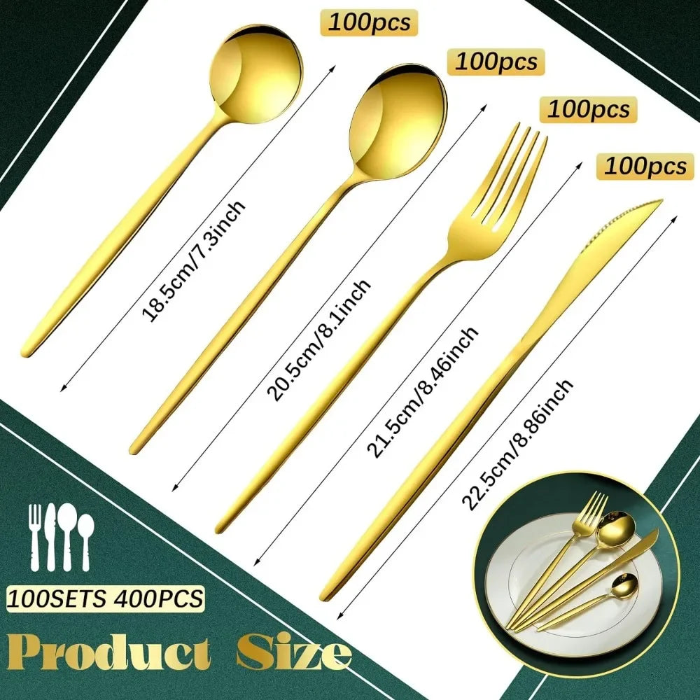 400 Pcs Gold Silverware Set