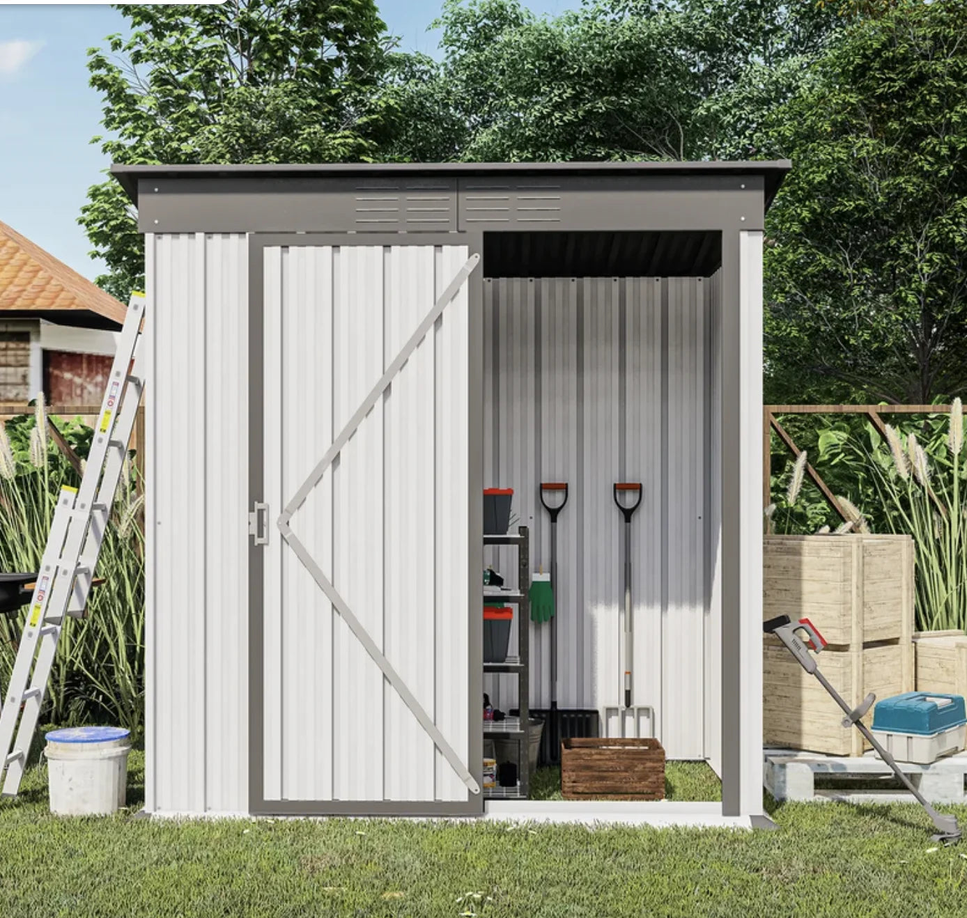 3'W x 5'D Metal Vertical Tool Shed, , Garden Tools & More