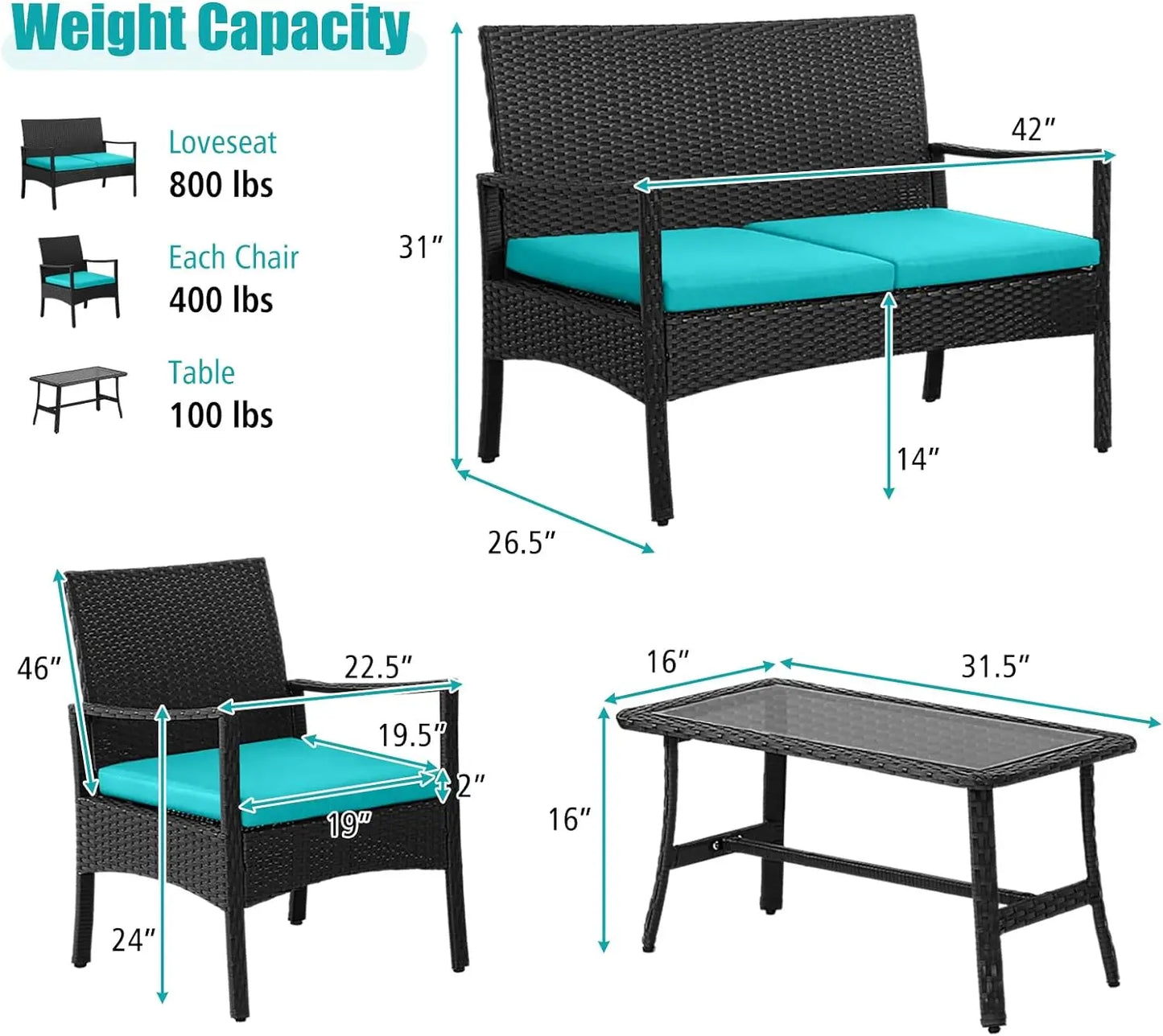 4Pieces Rattan Conversation Set