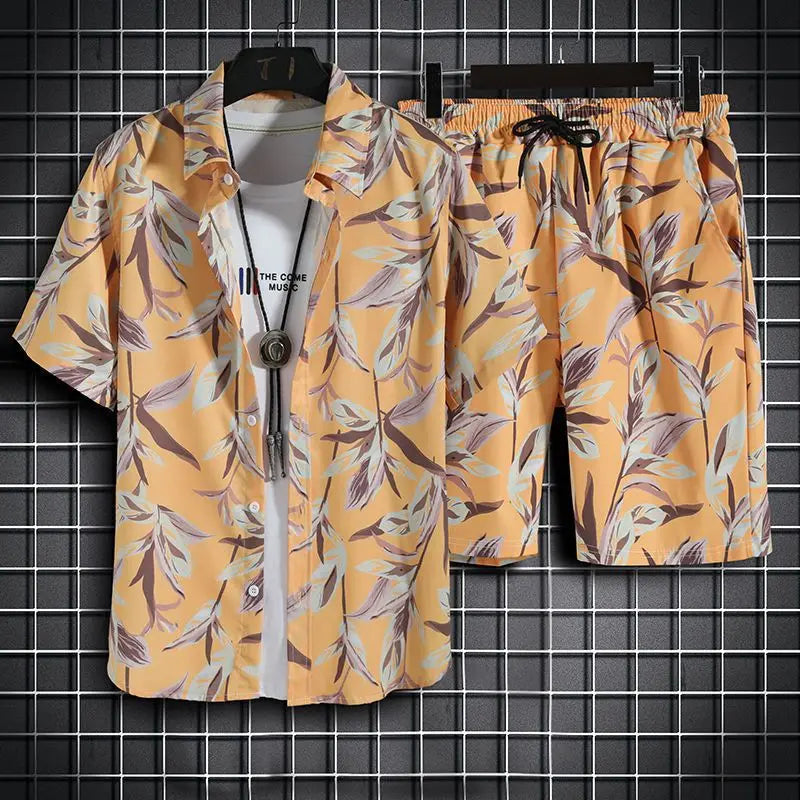 Quick Dry Hawaiian Shirt and Shorts Set Men Fashion Clothing Printing Casual Outfits Summer