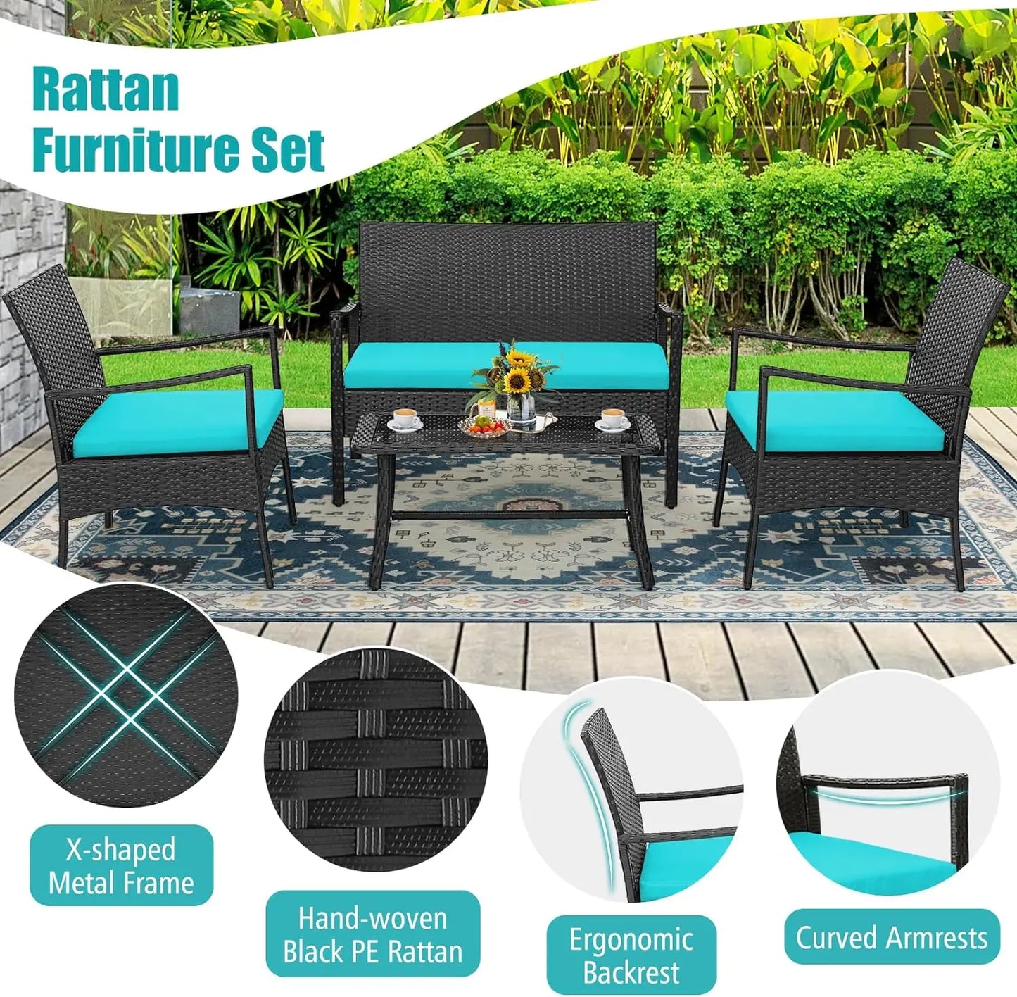 4Pieces Rattan Conversation Set