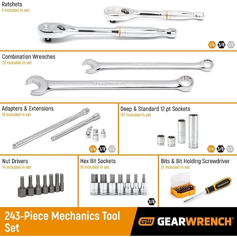 GEAR 243 Pc. 12 Pt. Mechanics Tool