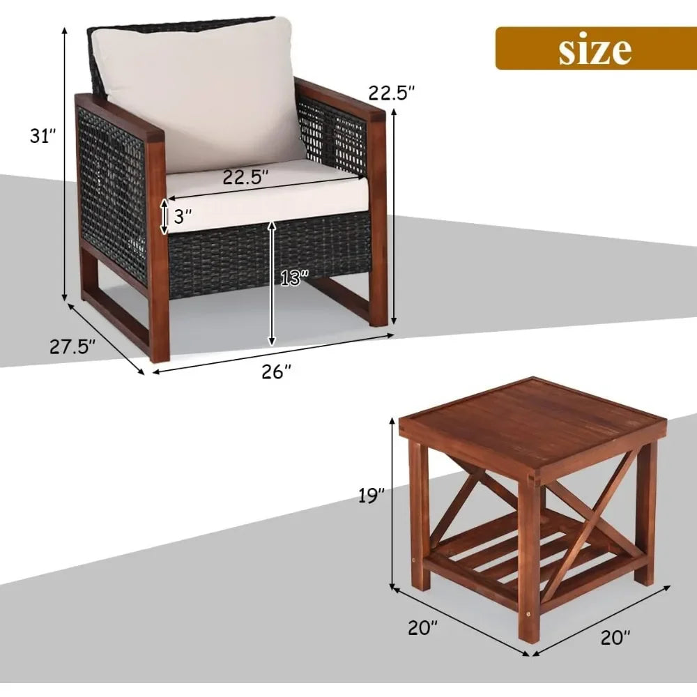 3 Pieces Patio Wicker Furniture Set