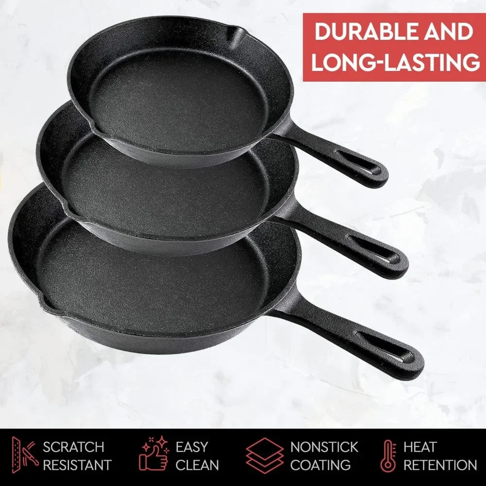 Simple Chef 3-Piece Set Cast Iron Skillet