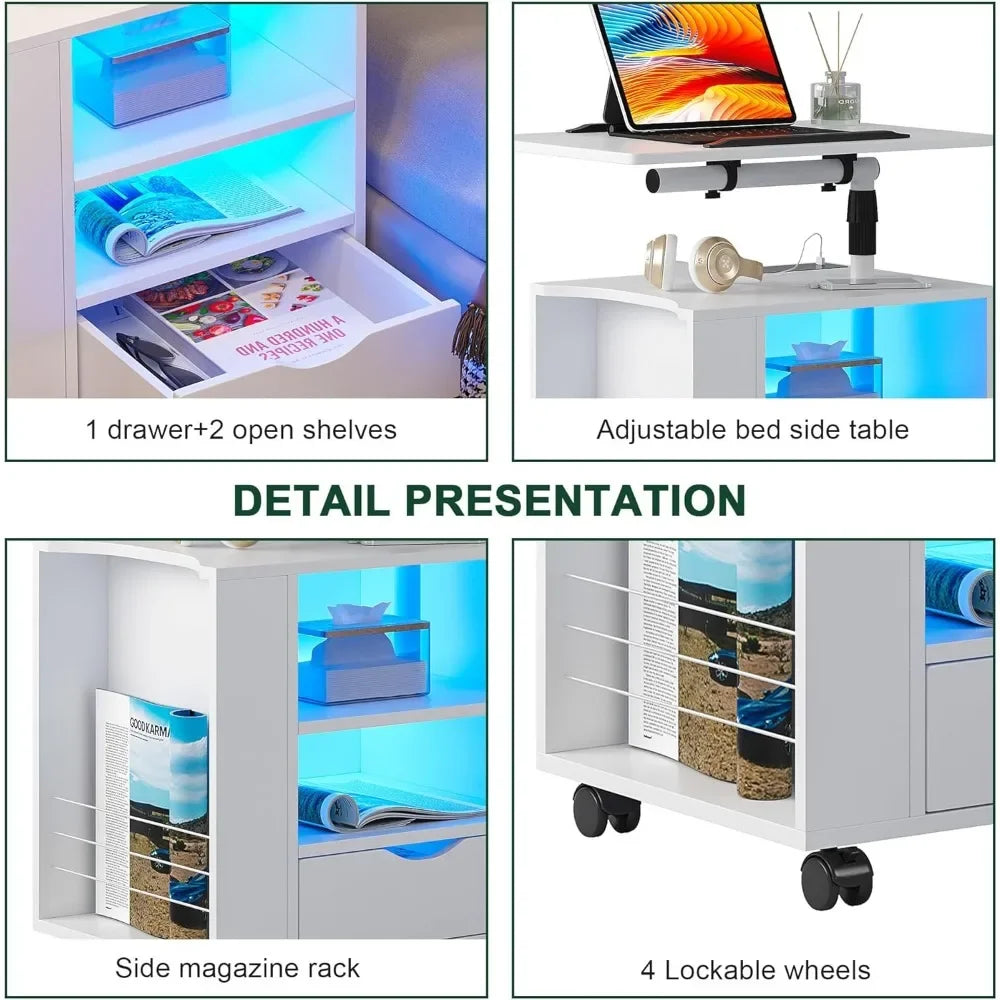 LED Nightstand with Wireless Charging Station,