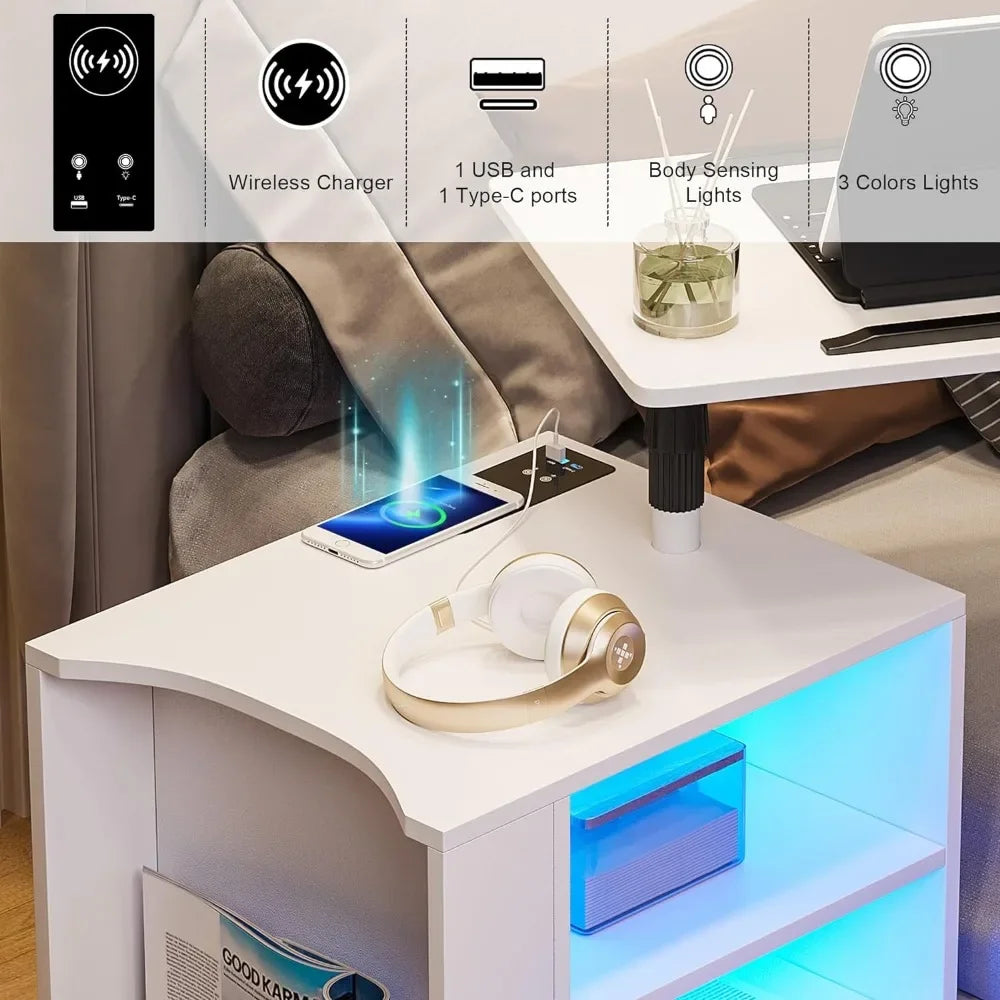 LED Nightstand with Wireless Charging Station,