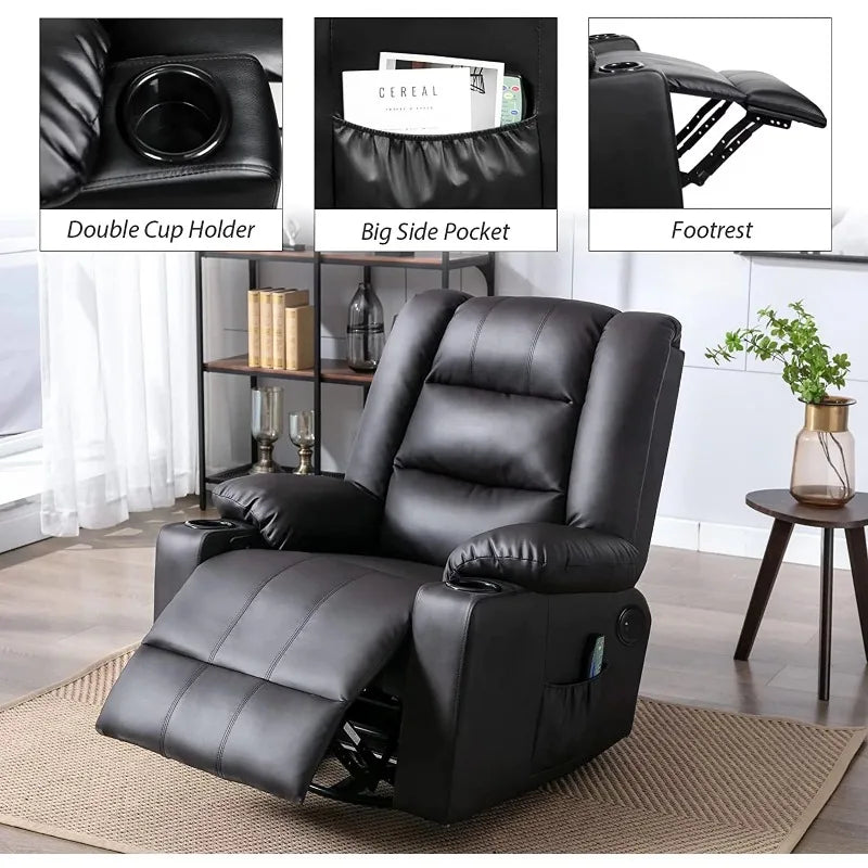 Massage Rocking Swiveling Recliner Chair with Speakers