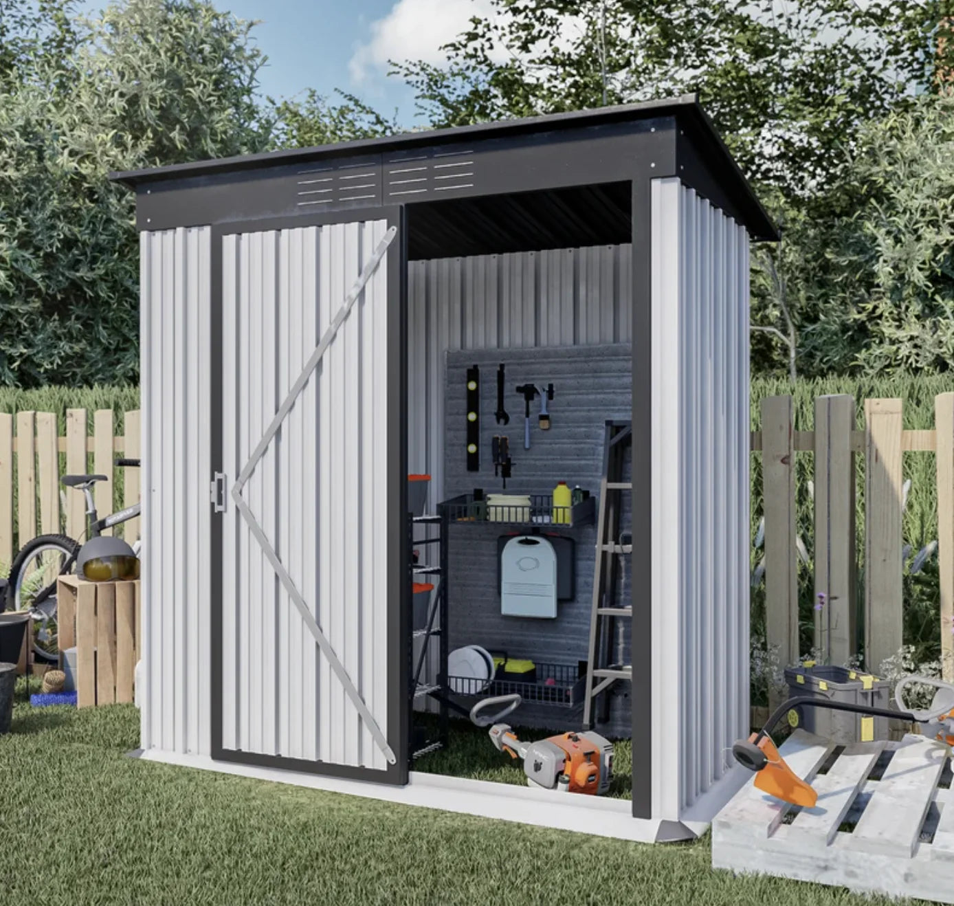 3'W x 5'D Metal Vertical Tool Shed, , Garden Tools & More