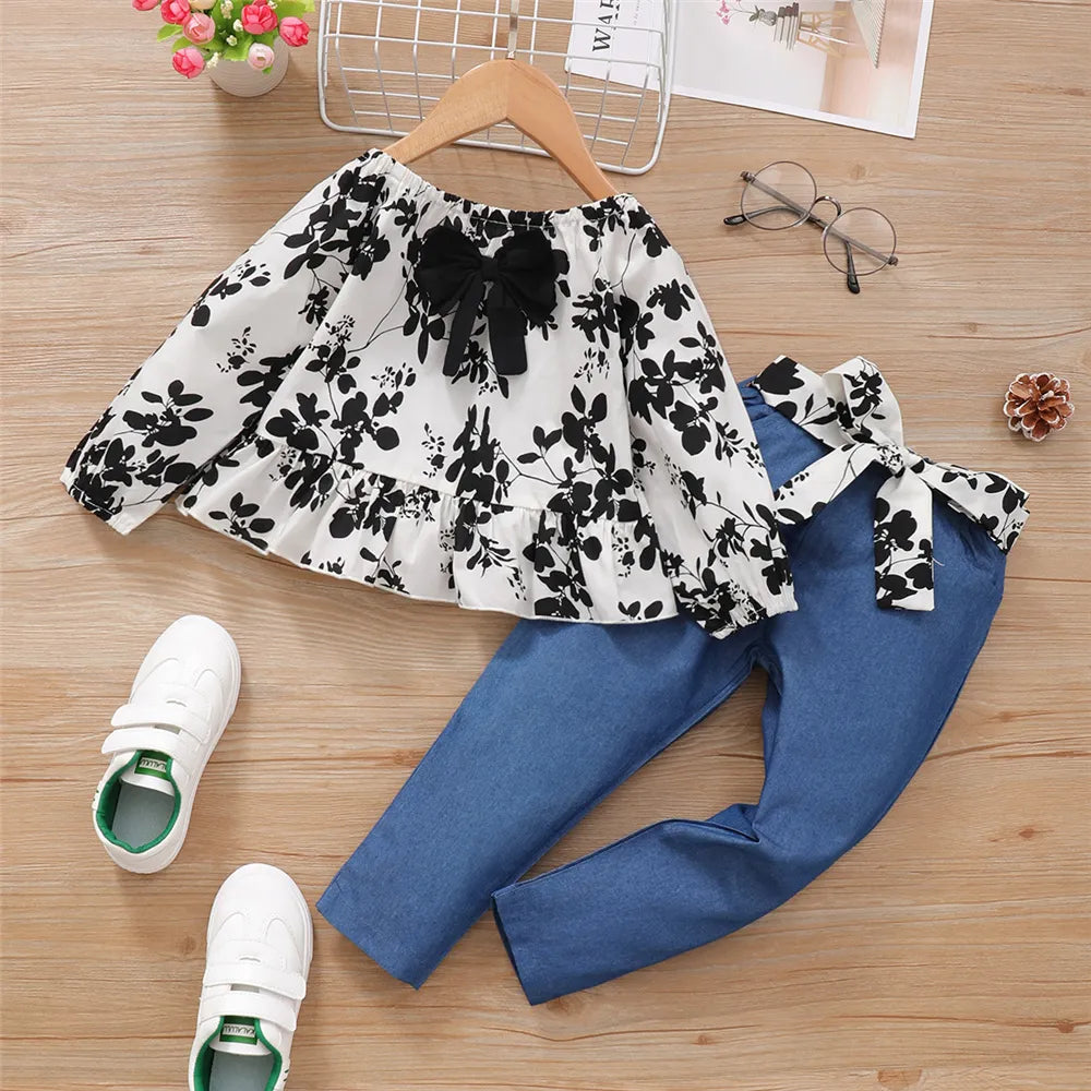 1-6Years Kids Girl Clothing Baby Girl Clothes Floral Long Sleeves Top+Trousers 2Pcs Set Toddler Girl Costume Fashion Outfit Set