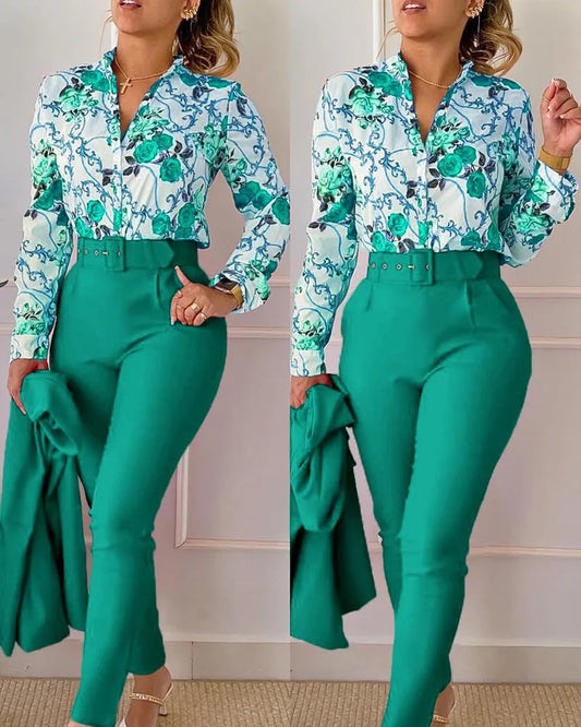 elegant print shirt and pants