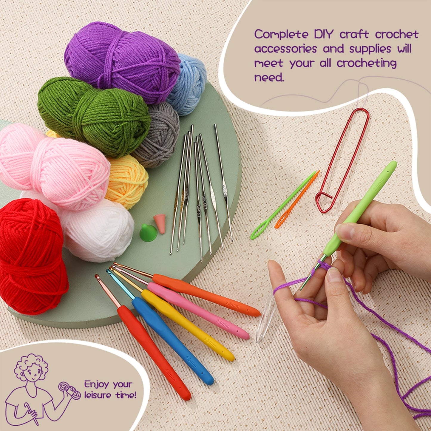 Knitting Kit With Crochet Needles And Cotton Thread