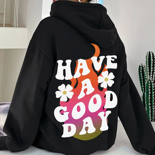 Female Causal Hoodies Letter Print Design on Back for Outdoor Work Indoor Women Clothes Female Pullover Hoodies