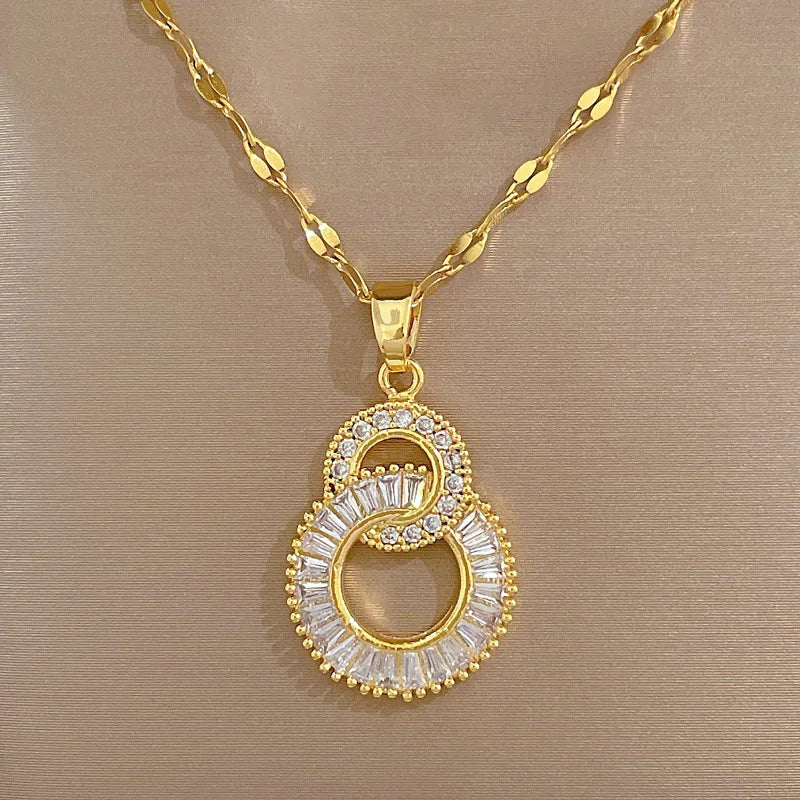 Stainless Steel Gold Color Double Circle Necklace