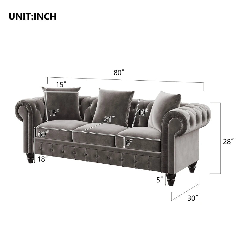 2 Pieces Chesterfield Sofa Set Button Tufted Velvet Upholstered Back Loveseat & 3 Seat Sofa Roll Arm Classic,Living Room Sofa