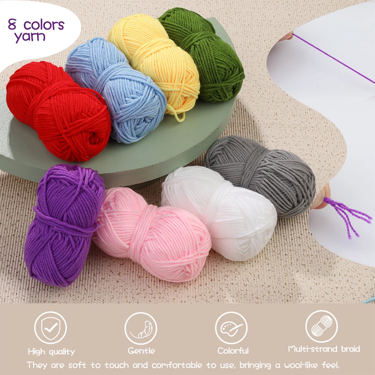 Knitting Kit With Crochet Needles And Cotton Thread