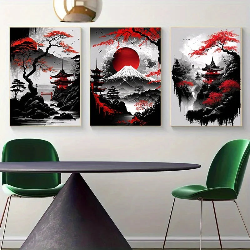 3pcs Frameless Japanese Landscape Canvas