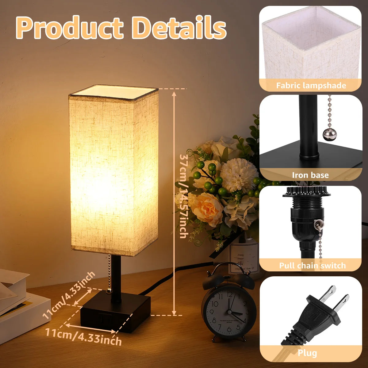 Bedside Lamp Night Lights USB Retro