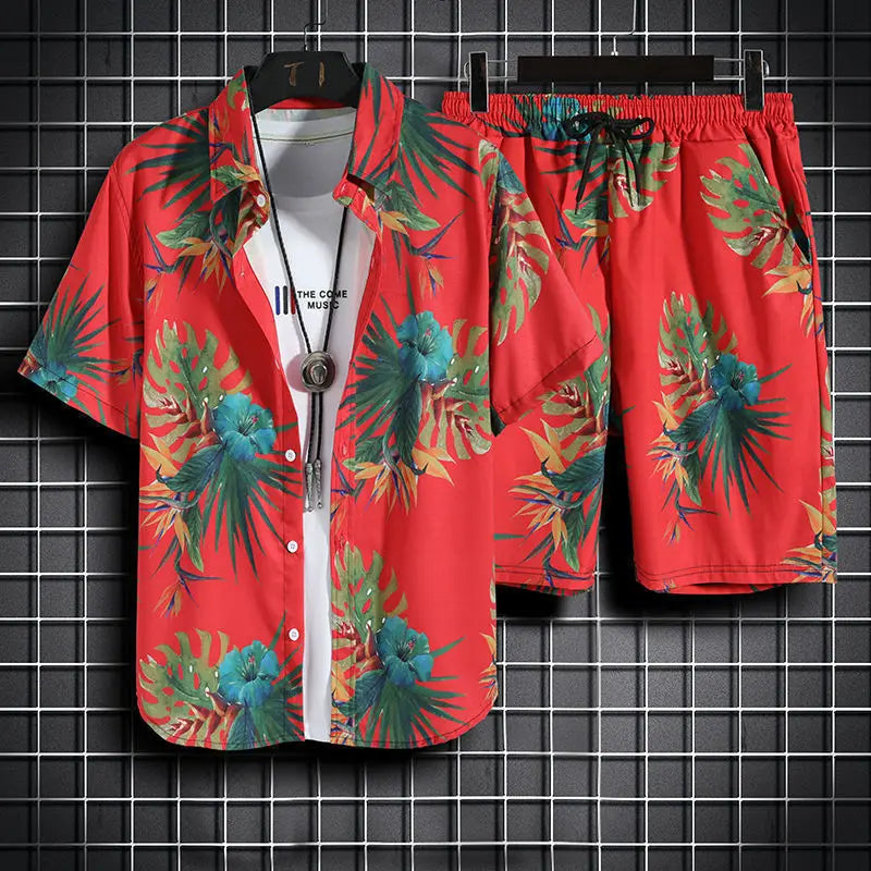 Quick Dry Hawaiian Shirt and Shorts Set Men Fashion Clothing Printing Casual Outfits Summer