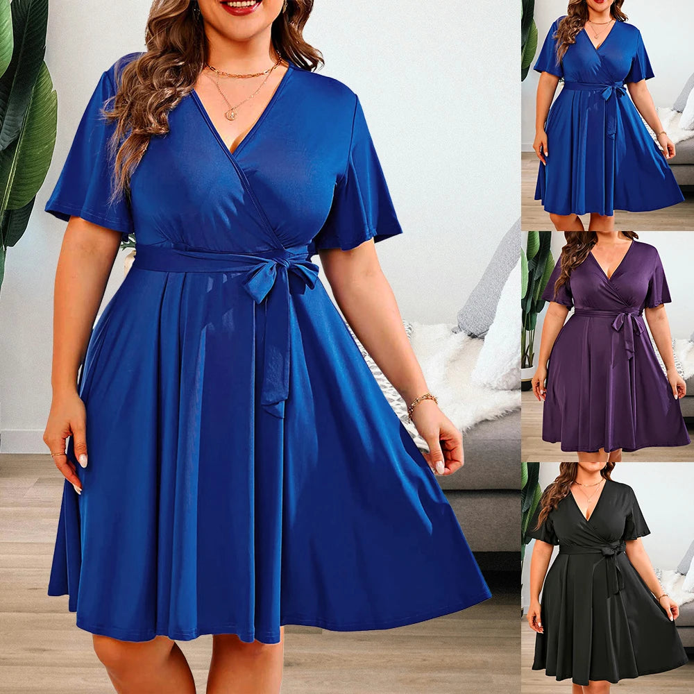 Short Sleeve V-Neck A-Line Dress Plus Size