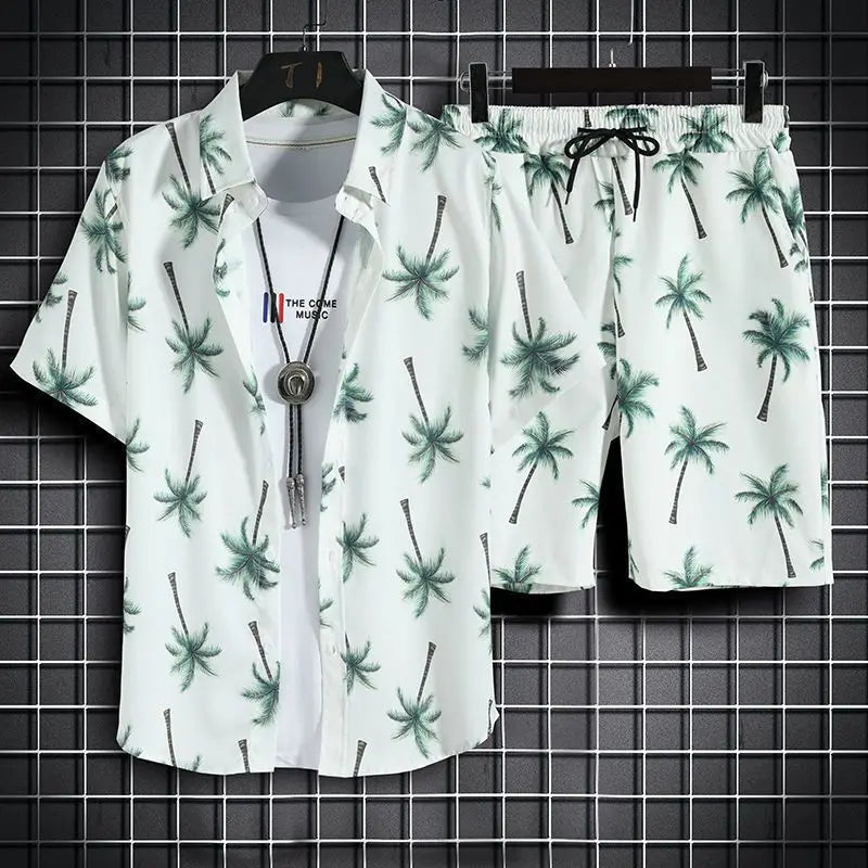 Quick Dry Hawaiian Shirt and Shorts Set Men Fashion Clothing Printing Casual Outfits Summer