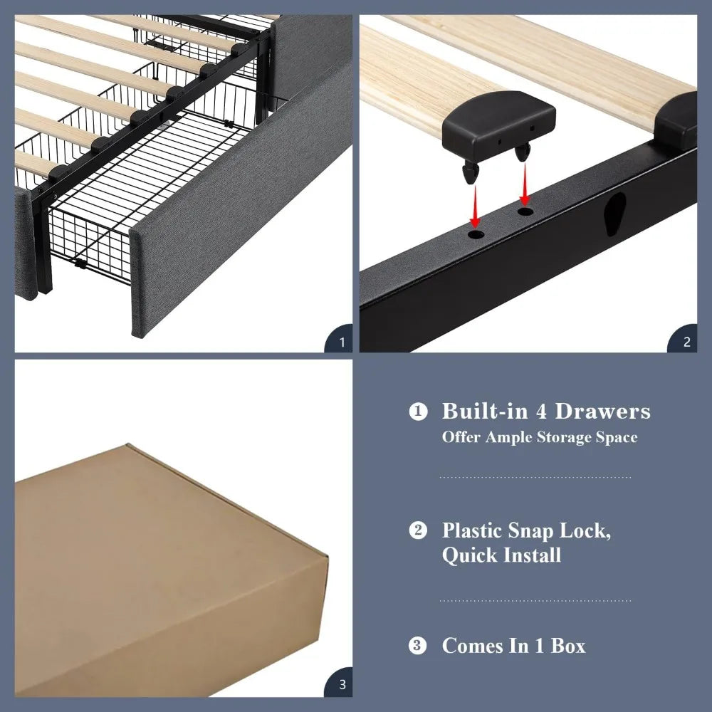 Upholstered Queen Size Platform Bed Frame