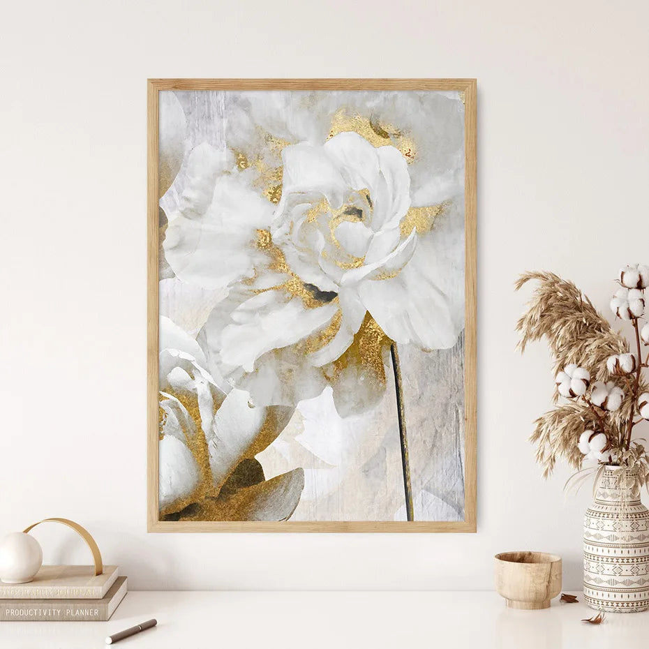 \Gold White Blooming Floral Wall Art