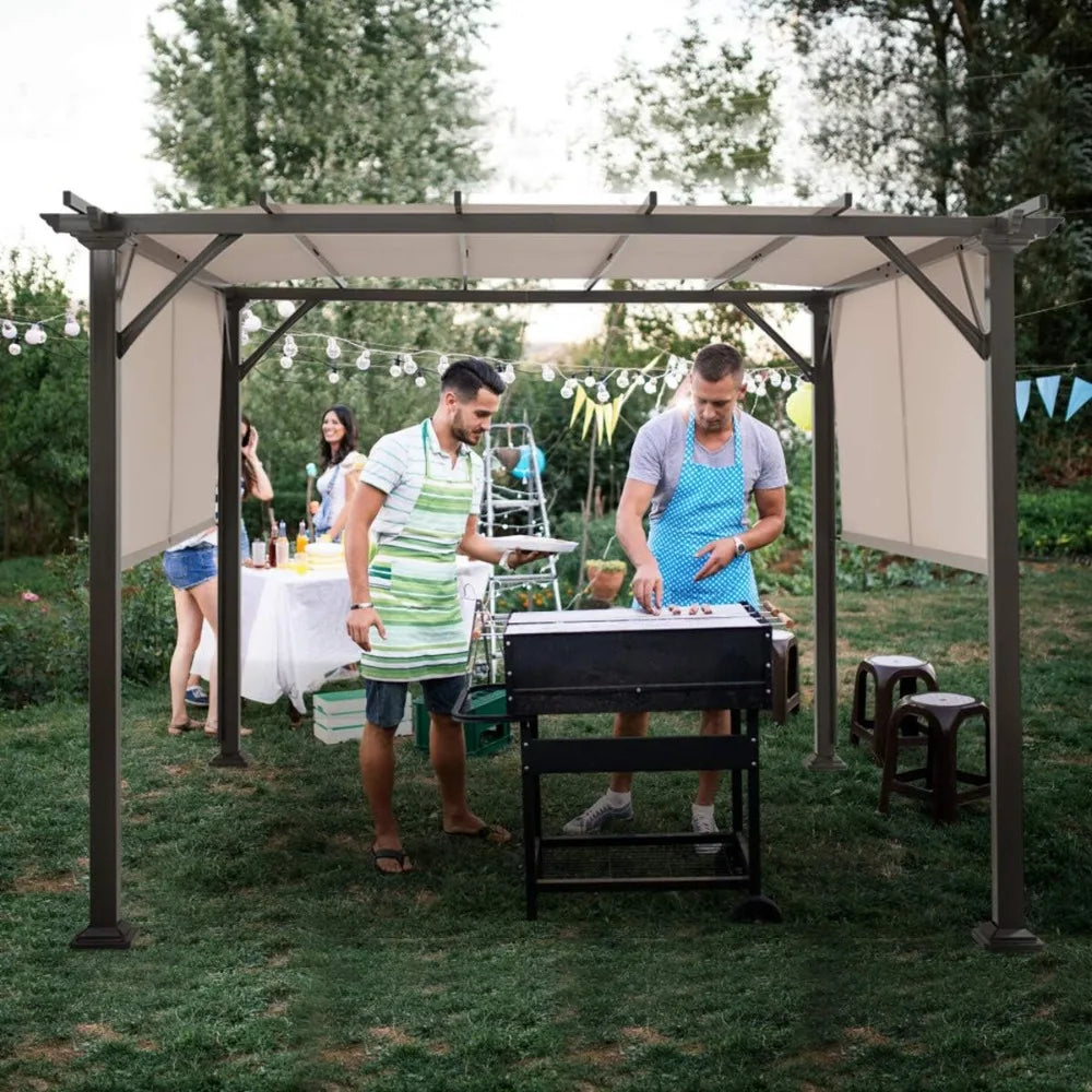 10 X 10FT Outdoor Pergola,Outdoor Steel Pergola Gazebo with Retractable Canopy Shades,Rustproof Metal Pergola for Patio,Backyard