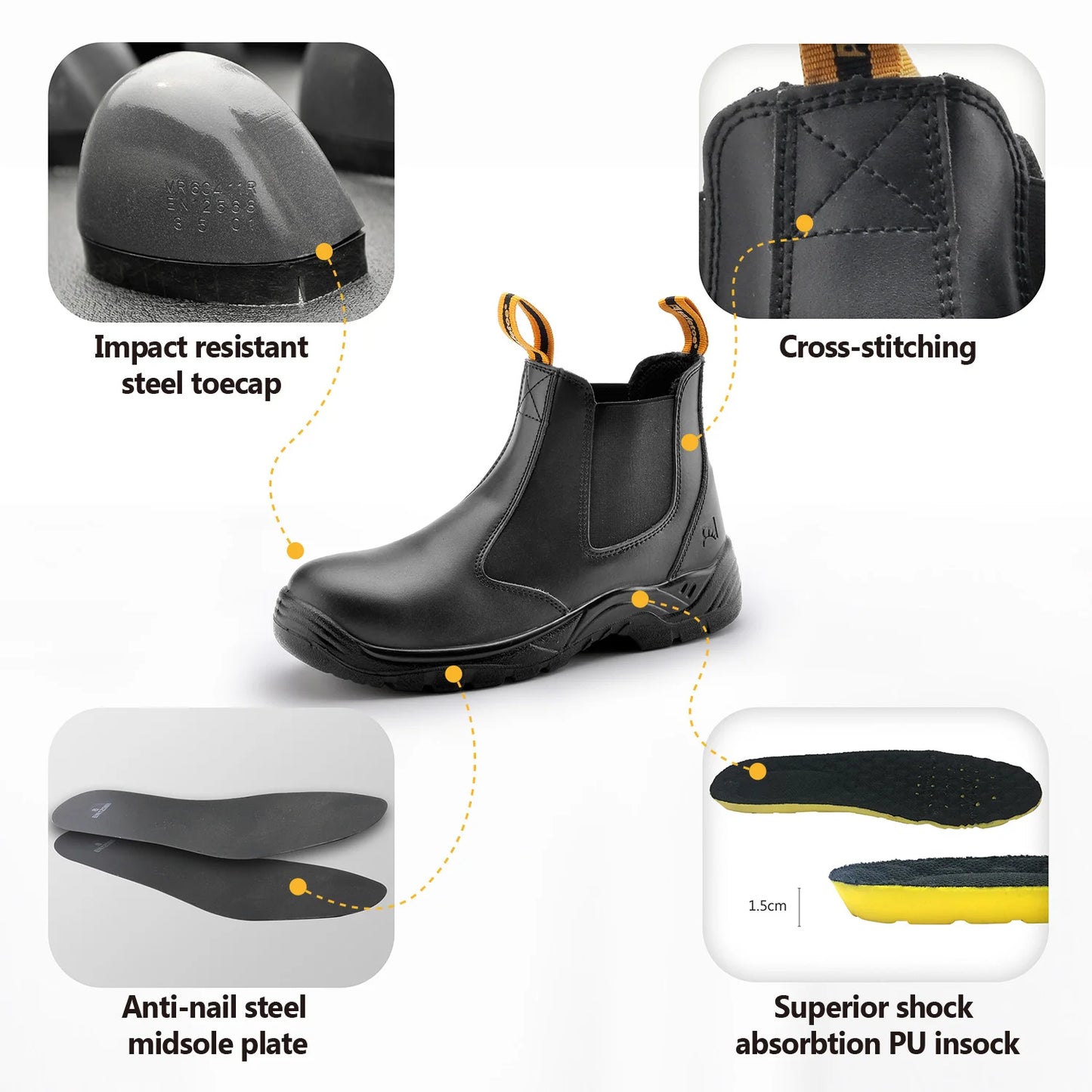 Safety Shoes  With Steel Toe Cap, Waterproof Leather