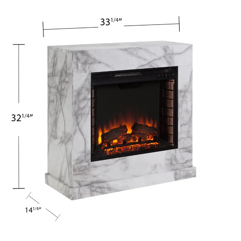 Electric Fireplace in White Faux Marble