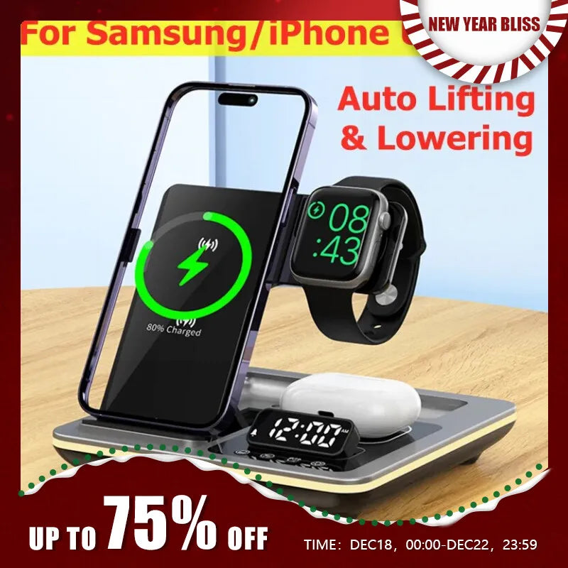 Auto  Wireless Charger Stand Alarm Clock