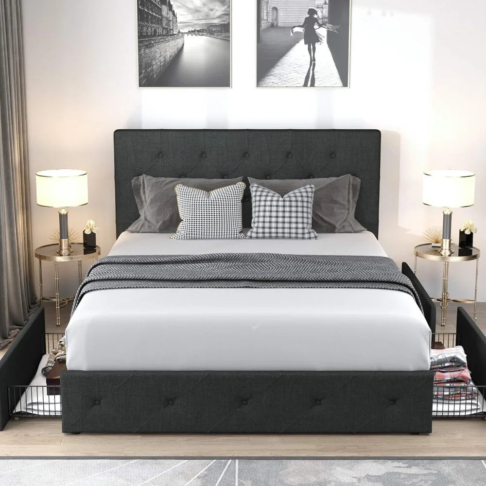 Upholstered Queen Size Platform Bed Frame