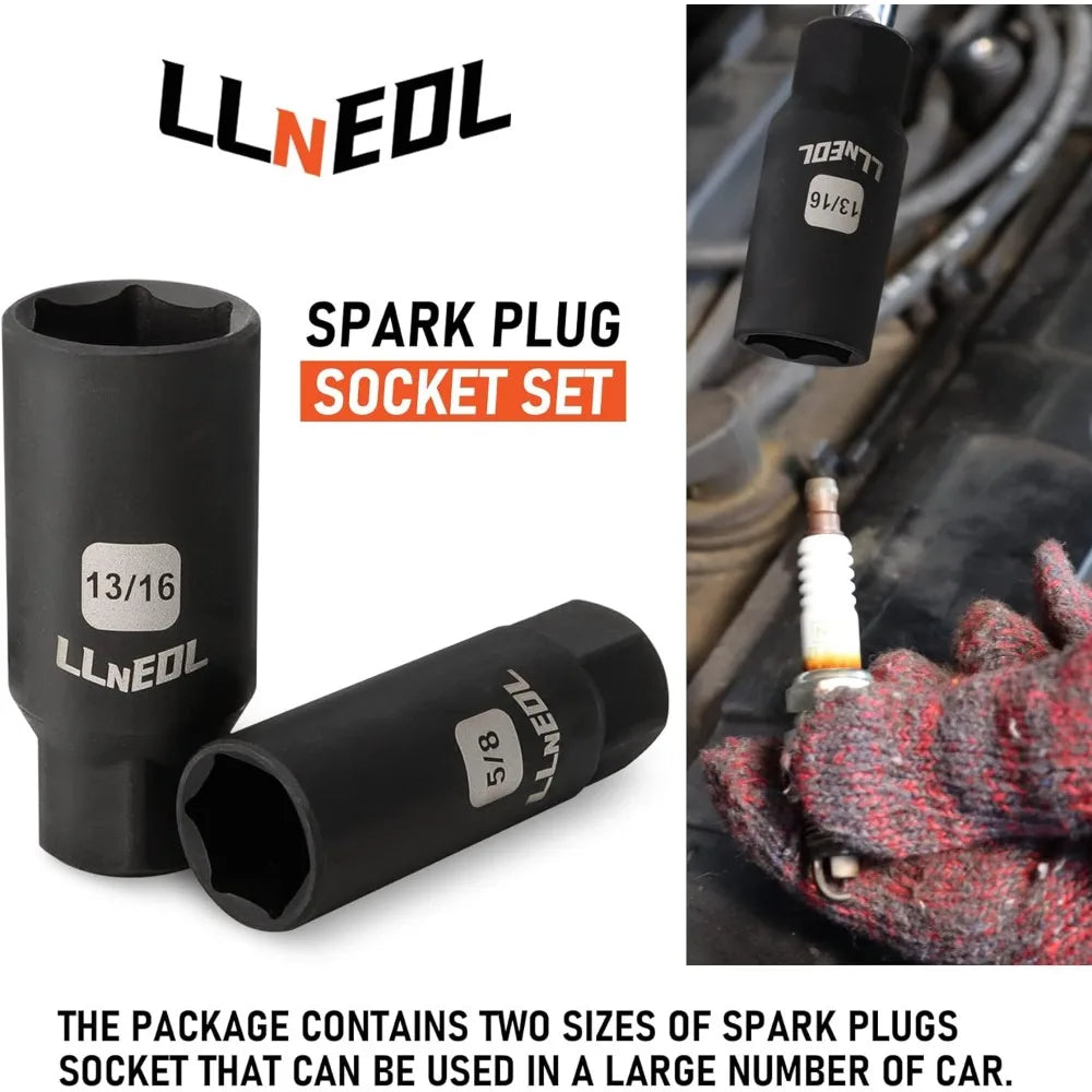 LLNEDL 3/8" Drive Impact Socket Set 95Pcs, Spark Plug Socket (5/8", 13/16"), 6 Point Metric & SAE from 5/16"- 3/4", 8-22mm,