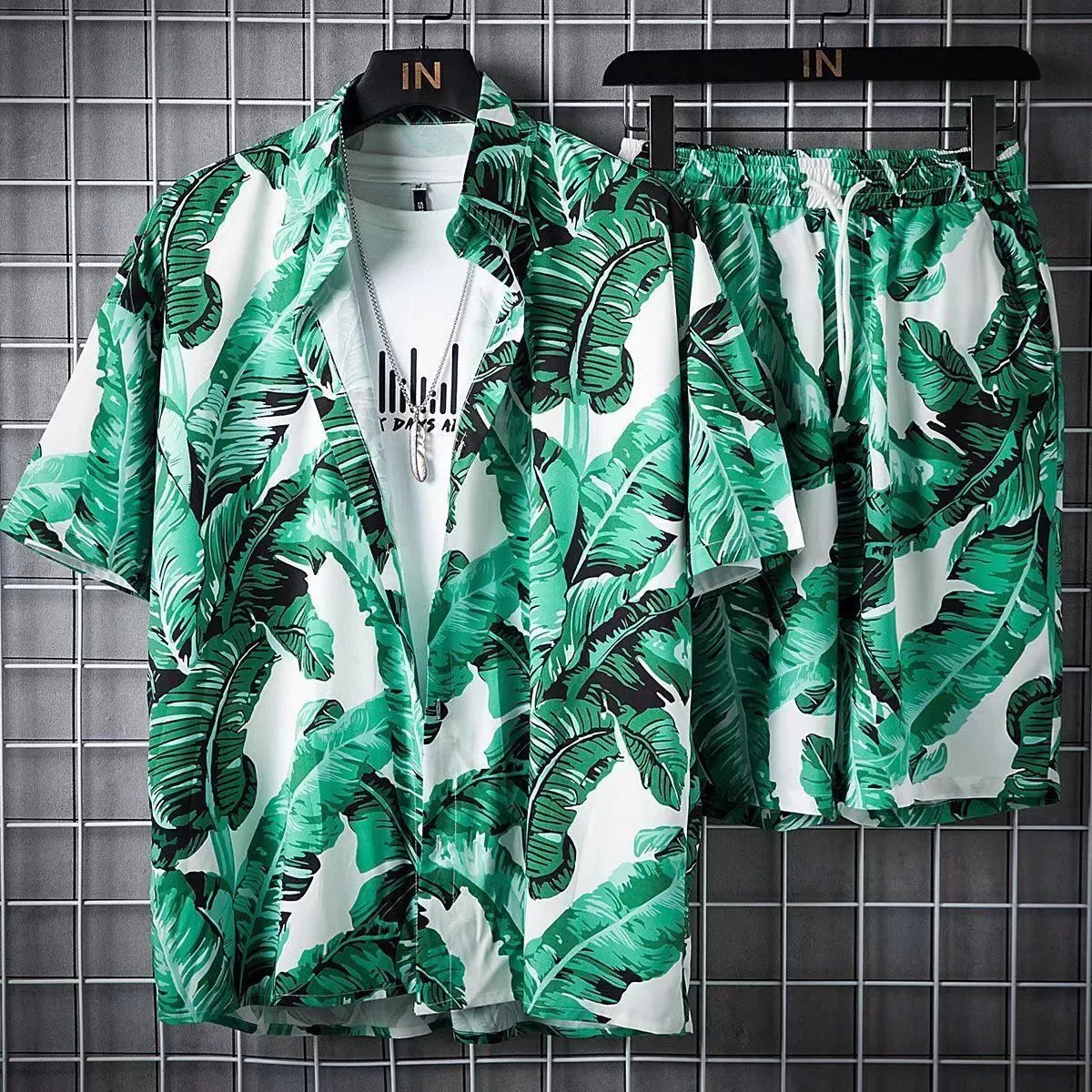 Quick Dry Hawaiian Shirt and Shorts Set Men Fashion Clothing Printing Casual Outfits Summer