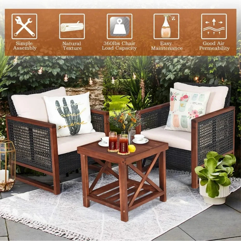 3 Pieces Patio Wicker Furniture Set